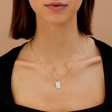 dainty gold paperclip chain with diamond paved ID tag pendant 