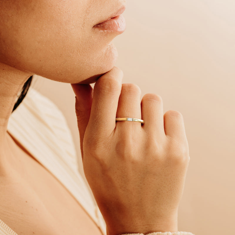 handcrafted in solid yellow gold, natural diamond stacking ring