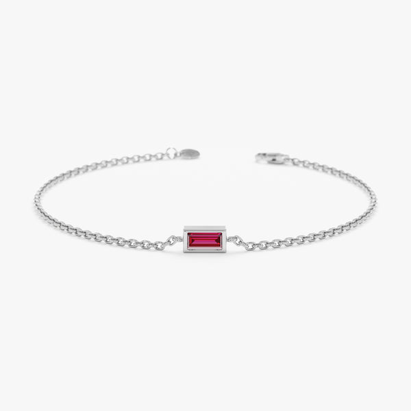 white gold cable chain july birthstone