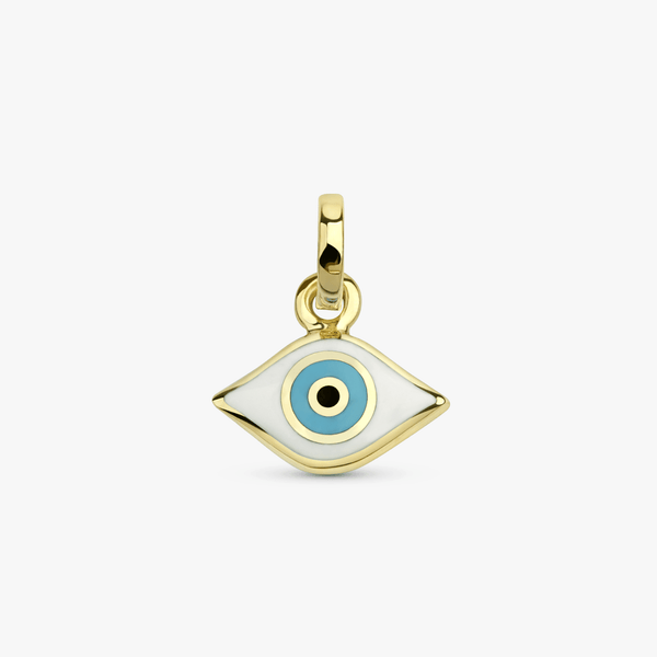 white enamel evil eye pendant charm in solid gold