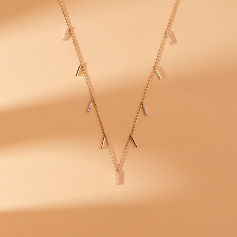 minimalist multiple diamond bar necklace 