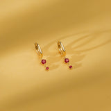 Dainty pair of solid 14k gold hanging rubies gift for her