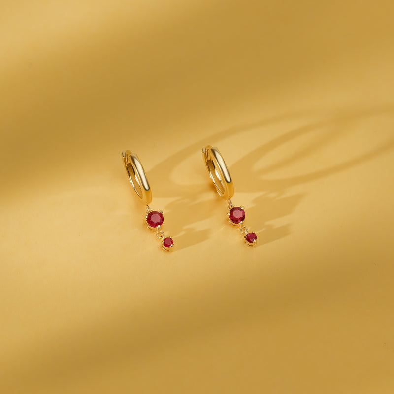 Dainty pair of solid 14k gold hanging rubies gift for her