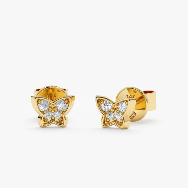 minimalist yellow gold diamond butterfly earrings