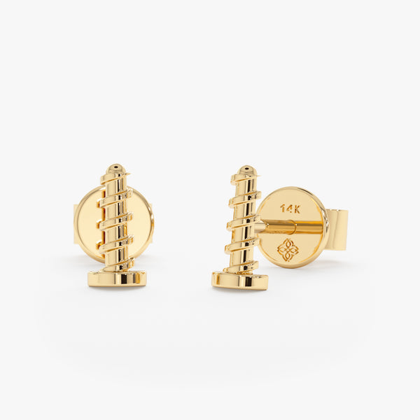 Handmade pair of solid 14k gold screw shape stud earrings