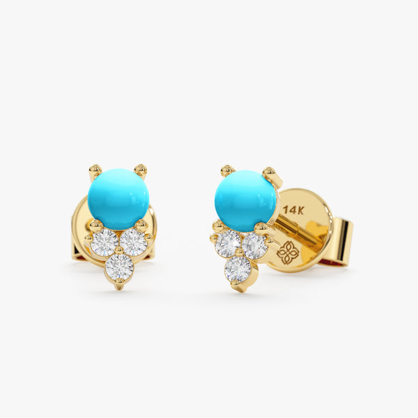 yellow gold diamond turquoise earrings