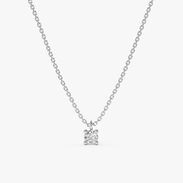 handcrafted solid 14k White Gold Single Diamond Necklace