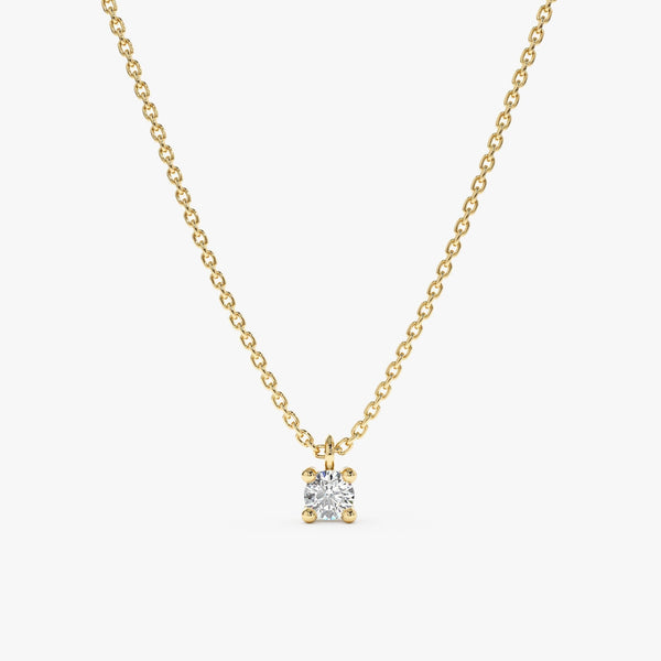 handmade solid Yellow Gold Single Diamond Necklace