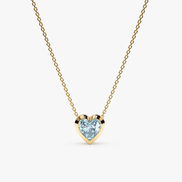 handmade solid 14k gold natural blue aquamarine heart pendant necklace