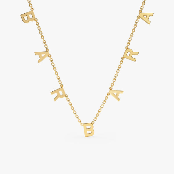 solid yellow gold mini name letter charm necklace