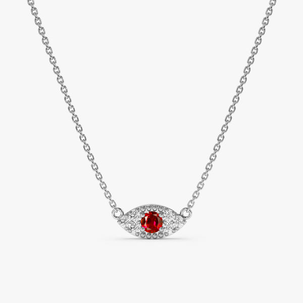 cable chain solid white gold evil eye ruby diamond pendant