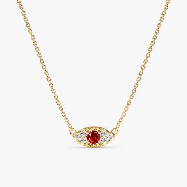 solid yellow gold red ruby lucky eye diamond pendant