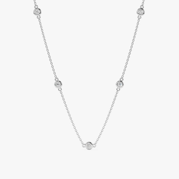 White Gold Diamond By The Yard Necklace with five bezels