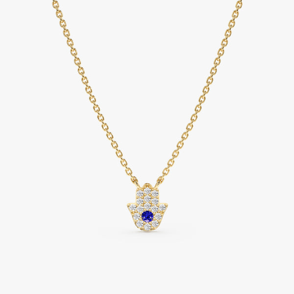 Sapphire and diamond Hamsa necklace in gold