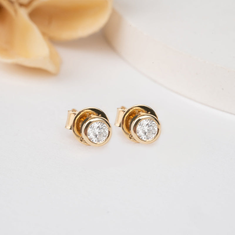 Pair of handmade Natural Diamond bezel Gold Stud earrings