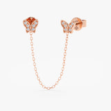 handmade petite solid 14k rose gold butterfly chain stud earrings