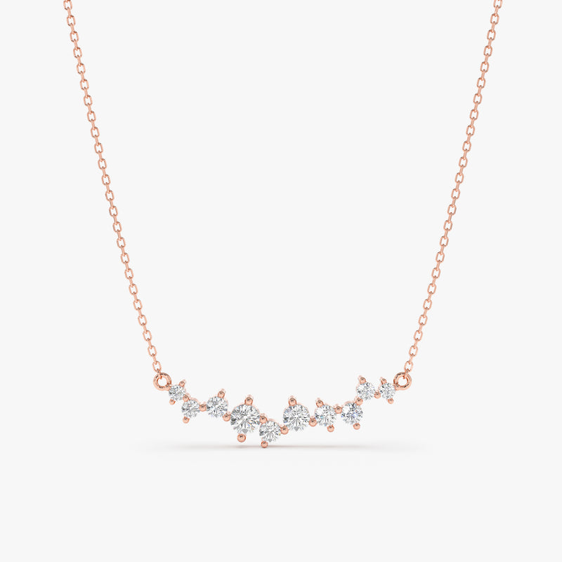 14k rose gold petite prong set diamond cluster necklace