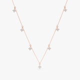 solid Rose gold layering necklace with diamond clover charms