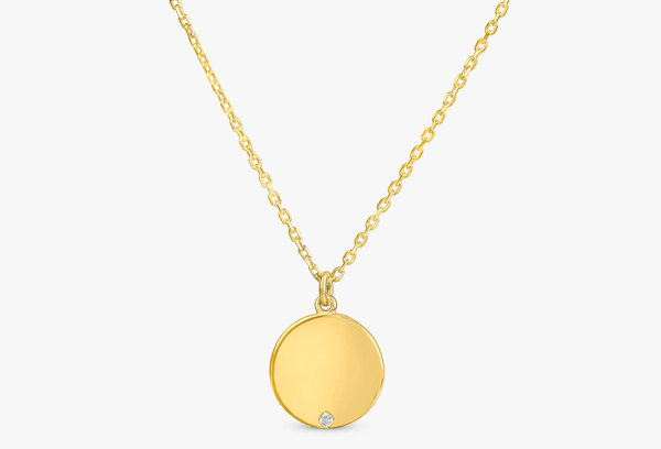 yellow gold single diamond disc pendant
