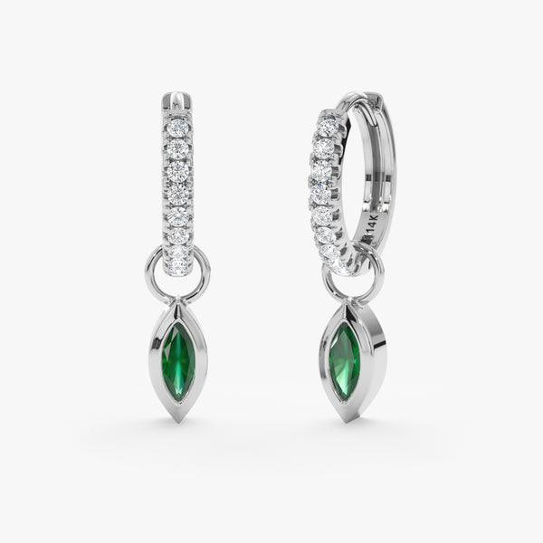 white gold emerald charms with diamond hoops