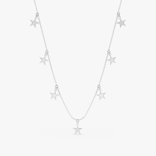 handcrafted multiple hanging star charm necklace in white solid gold