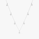 Dainty Flower charms station Necklace in solid white gold