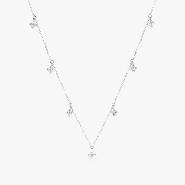 Dainty Flower charms station Necklace in solid white gold
