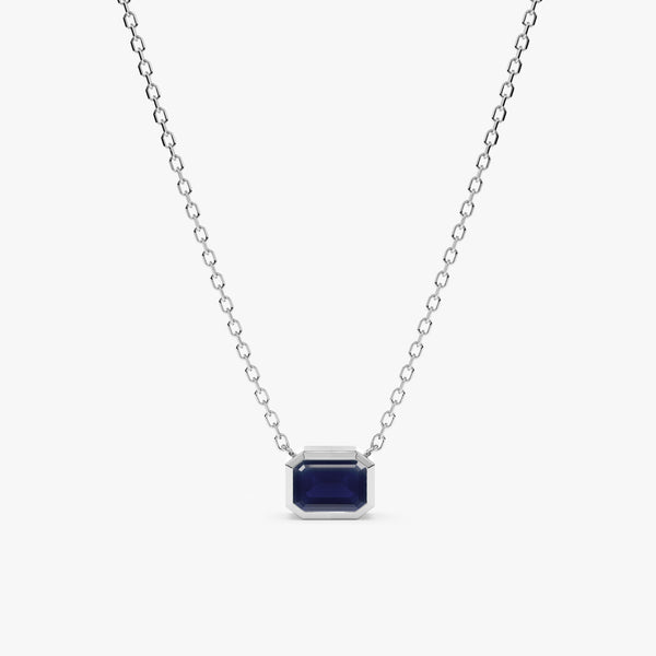 solid white gold blue sapphire gemstone necklace