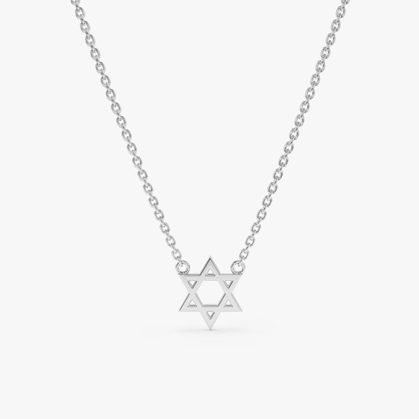 solid white gold minimalistic star of david pendant necklace