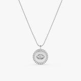 handmade solid white gold eye medallion pendant with ball chain