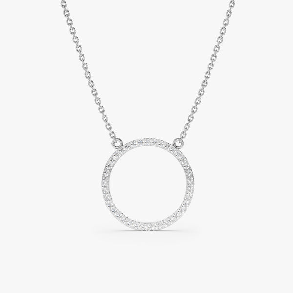 handmade solid white gold diamond circle pendant necklace