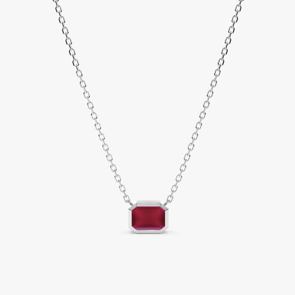 14k solid white gold handmade necklace with natural ruby 