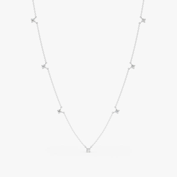 handcrafted 14k solid white gold multiple diamond set necklace
