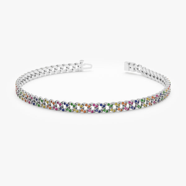 Rainbow Sapphire Cuban Chain Bracelet - 3 mm, Sonya
