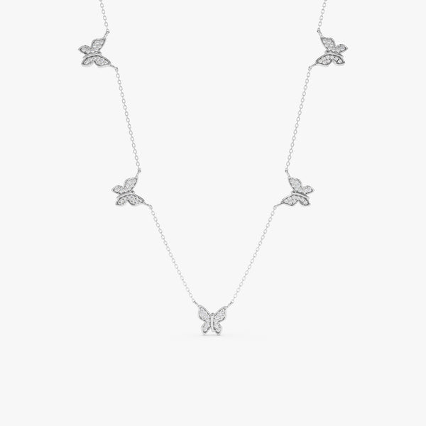 handcrafted Solid white gold station butterfly necklace