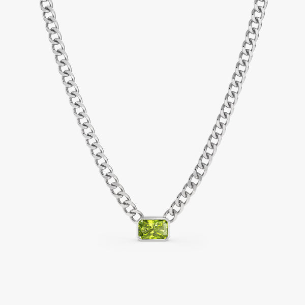 solid white gold cuban with with octagon cut peridot stone 