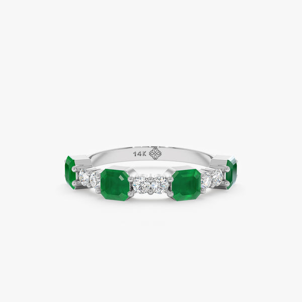 white gold octagon emerald round diamond band