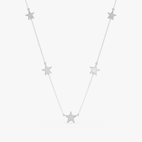 white gold star station necklace with natural diamonds