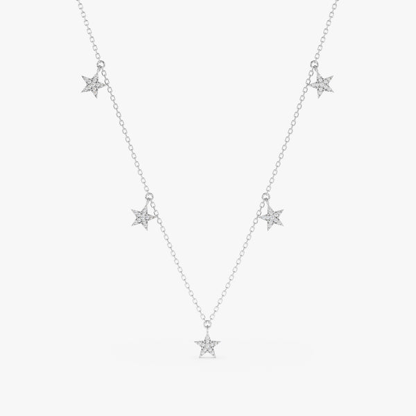 handcrafted 14k white gold hanging paved diamond star charm necklace