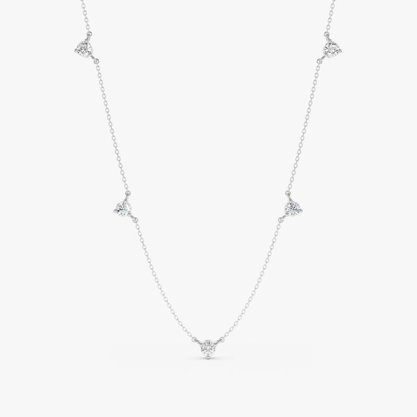 white gold 3 prong natural diamond station necklace