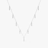 handmade 14k solid white gold multiple diamond bar charms necklace