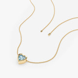 dainty solid gold blue aquamarine heart shape pendant for her