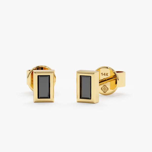 yellow gold baguette studs