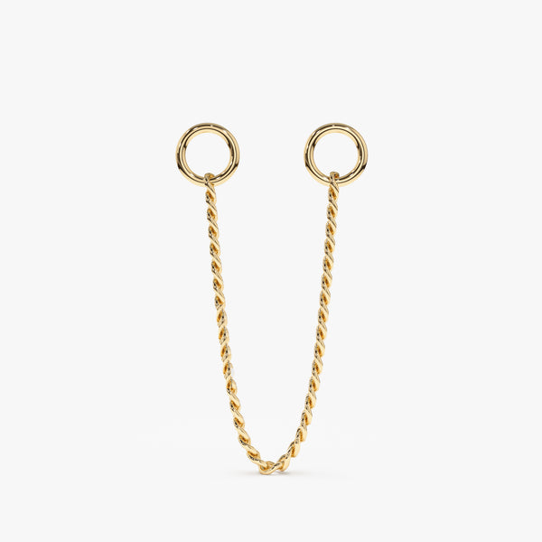Hanging cuban chain charm for huggies in solid 14k gold 