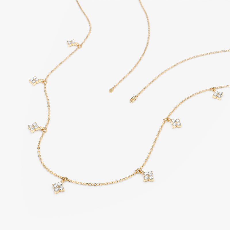 Cute  petite clover necklace with natural diamonds