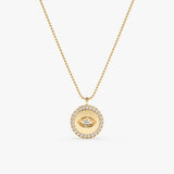 handcrafted solid gold eye medallion with natural diamonds and ball chain