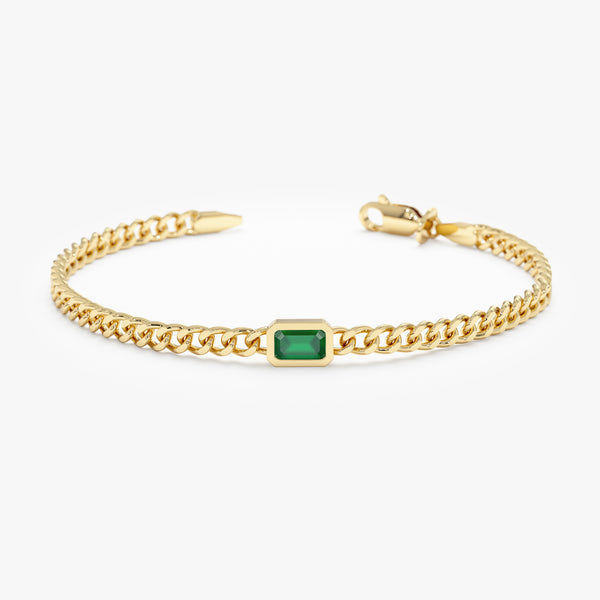 Cuban chain emerald bracelet in gold