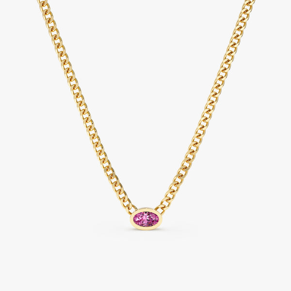 solid yellow gold natural sapphire cuban chain pendant