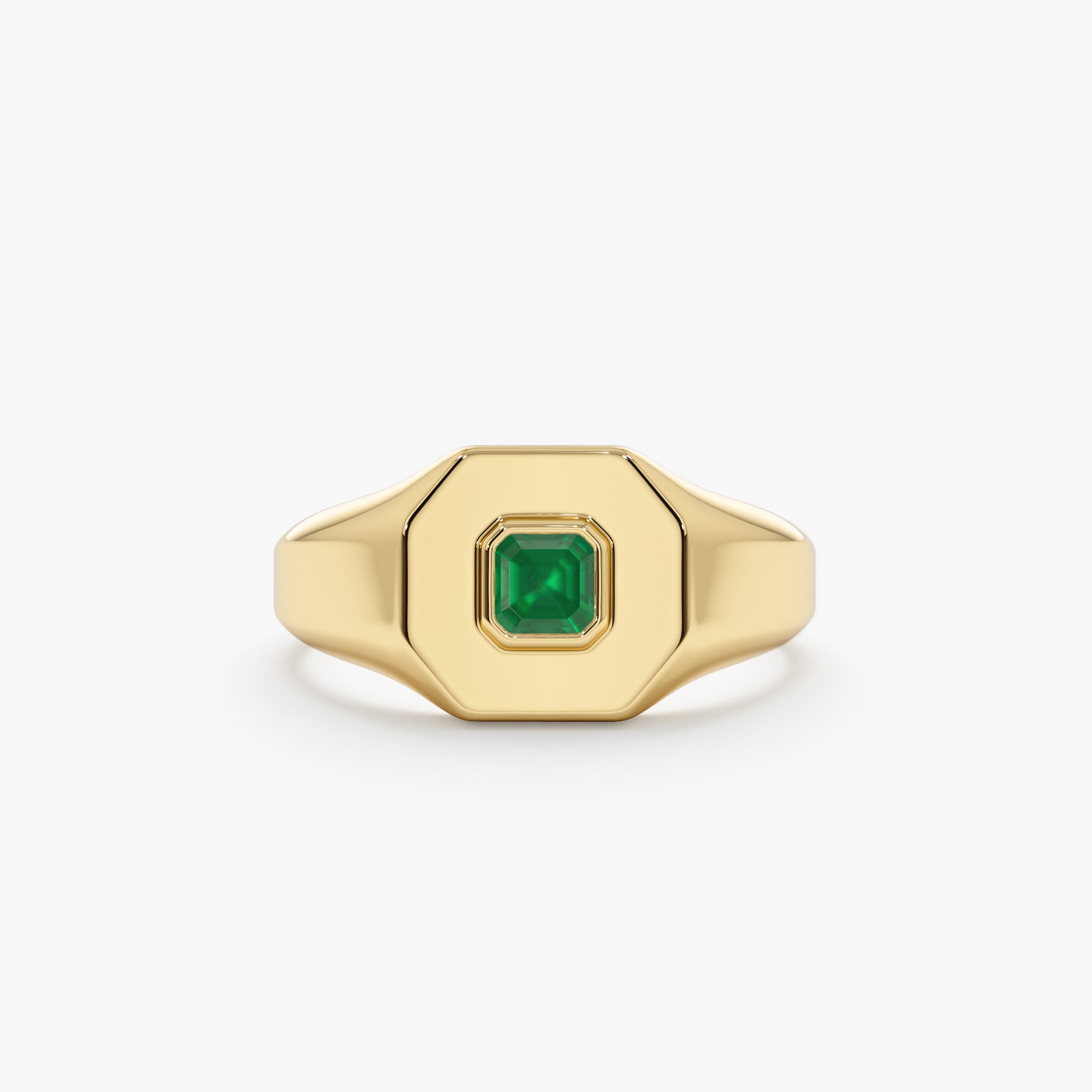 Handcrafted in Solid Gold Emerald Signet Ring 14K Yellow Gold 8 US