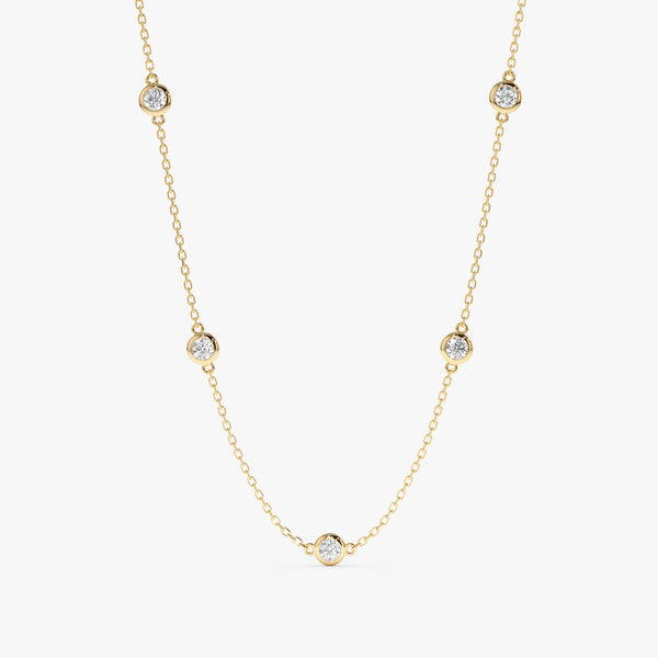 solid yellow gold diamond by the yard necklace with five-bezels